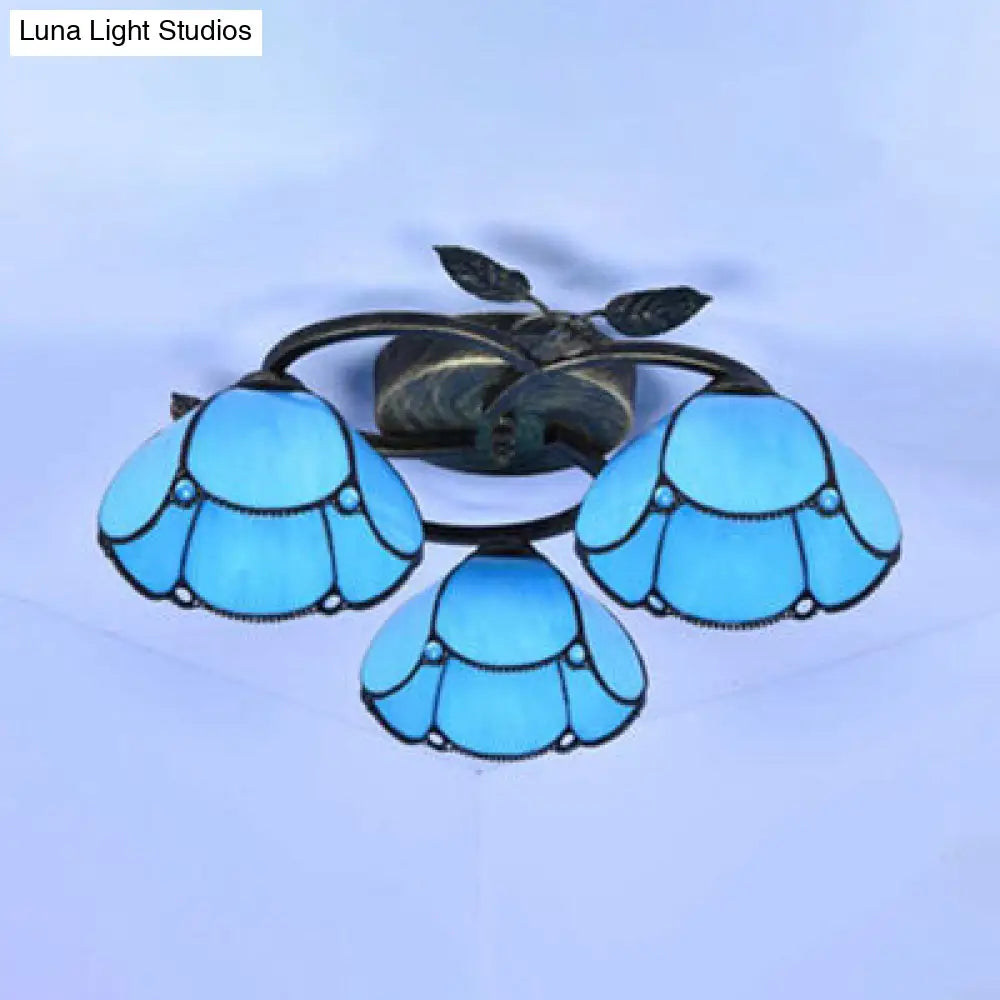 DecorBites™ DecorBites™ Tiffany Stained Glass Geometric Ceiling Light - Bronze Flushmount with 3 Lights