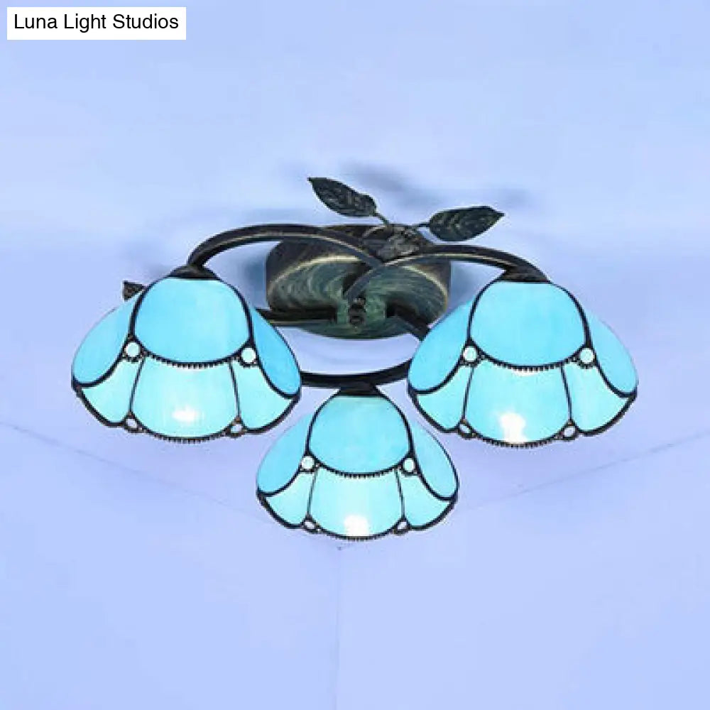 DecorBites™ DecorBites™ Tiffany Stained Glass Geometric Ceiling Light - Bronze Flushmount with 3 Lights