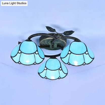 DecorBites™ DecorBites™ Tiffany Stained Glass Geometric Ceiling Light - Bronze Flushmount with 3 Lights