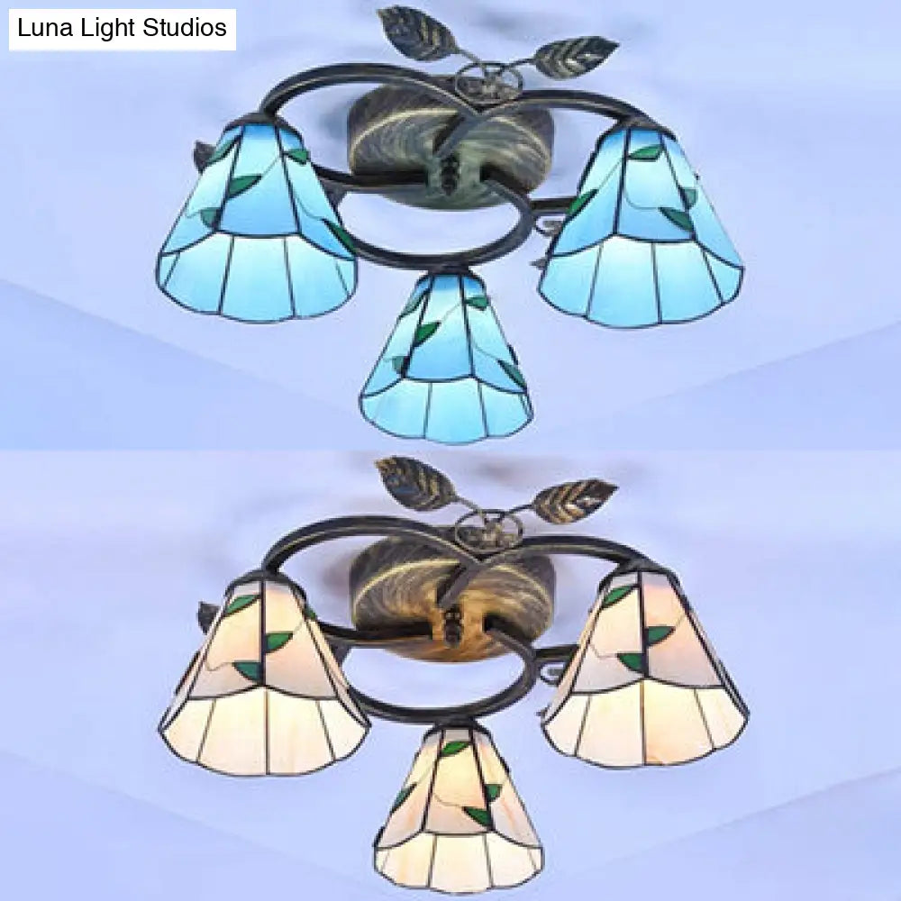 DecorBites™ DecorBites™ Tiffany Stained Glass Geometric Ceiling Light - Bronze Flushmount with 3 Lights