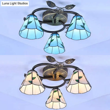 DecorBites™ DecorBites™ Tiffany Stained Glass Geometric Ceiling Light - Bronze Flushmount with 3 Lights