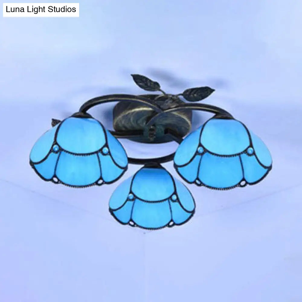 DecorBites™ DecorBites™ Tiffany Stained Glass Geometric Ceiling Light - Bronze Flushmount with 3 Lights