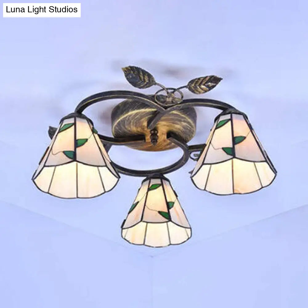 DecorBites™ DecorBites™ Tiffany Stained Glass Geometric Ceiling Light - Bronze Flushmount with 3 Lights