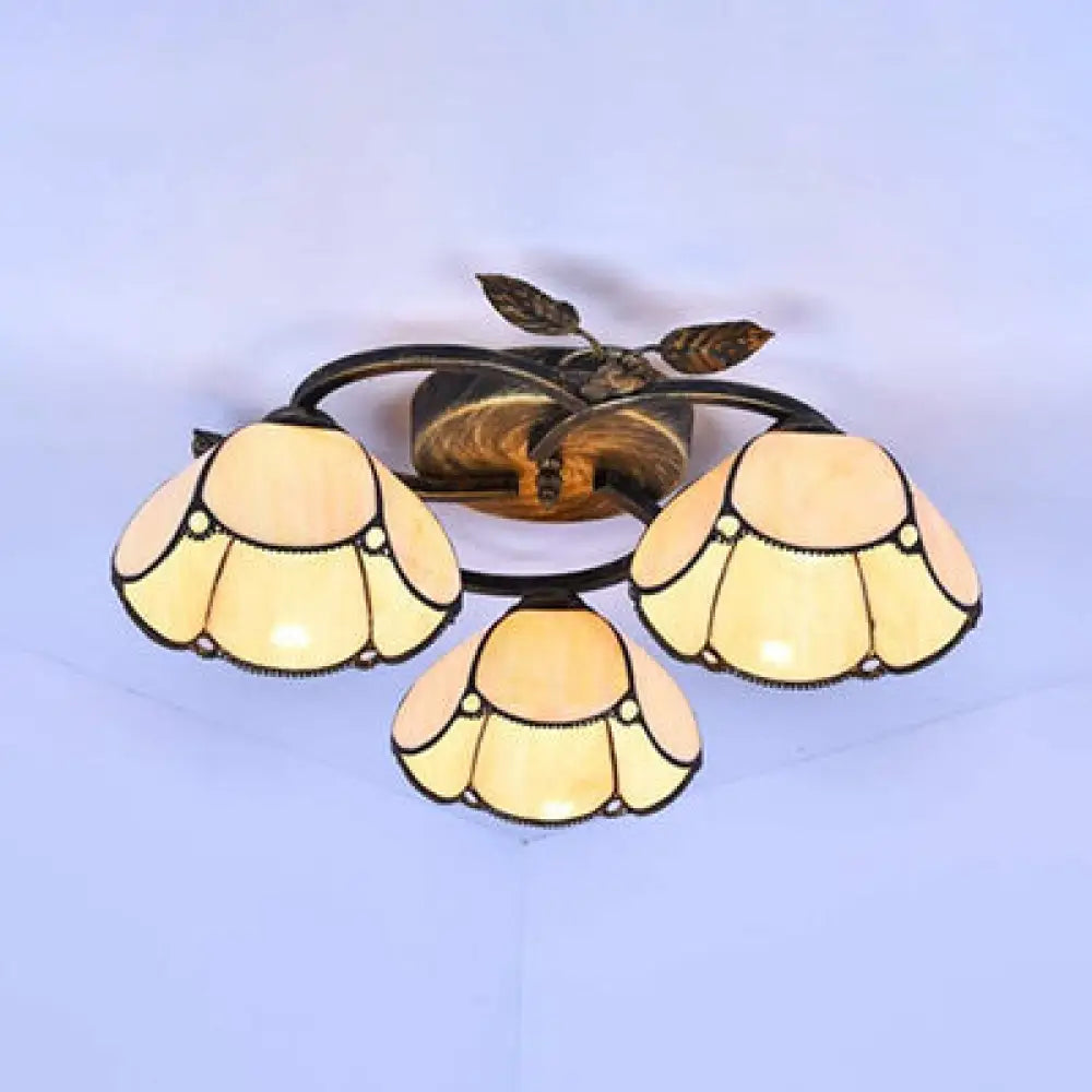 DecorBites™ DecorBites™ Tiffany Stained Glass Geometric Ceiling Light - Bronze Flushmount with 3 Lights