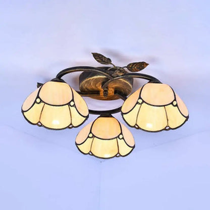 DecorBites™ DecorBites™ Tiffany Stained Glass Geometric Ceiling Light - Bronze Flushmount with 3 Lights