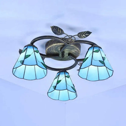 DecorBites™ DecorBites™ Tiffany Stained Glass Geometric Ceiling Light - Bronze Flushmount with 3 Lights