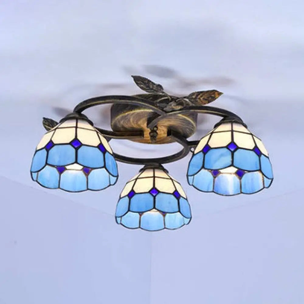 DecorBites™ DecorBites™ Tiffany Stained Glass Geometric Ceiling Light - Bronze Flushmount with 3 Lights