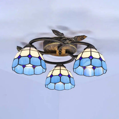 DecorBites™ DecorBites™ Tiffany Stained Glass Geometric Ceiling Light - Bronze Flushmount with 3 Lights