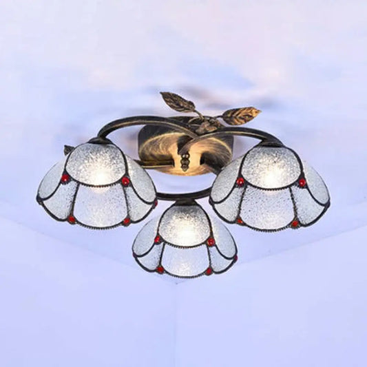 DecorBites™ DecorBites™ Tiffany Stained Glass Geometric Ceiling Light - Bronze Flushmount with 3 Lights