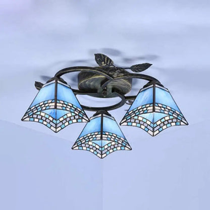 DecorBites™ DecorBites™ Tiffany Stained Glass Geometric Ceiling Light - Bronze Flushmount with 3 Lights