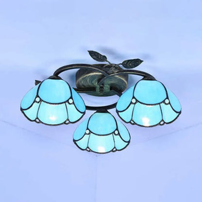 DecorBites™ DecorBites™ Tiffany Stained Glass Geometric Ceiling Light - Bronze Flushmount with 3 Lights