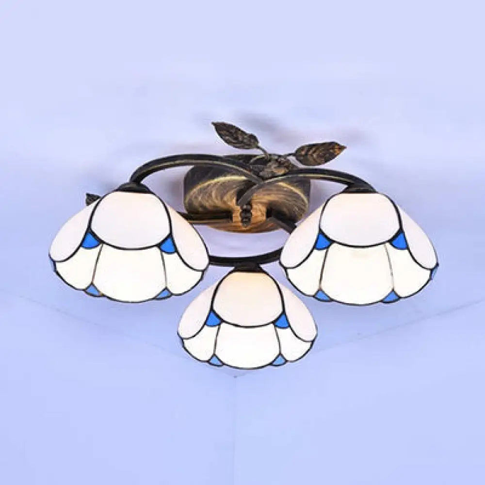 DecorBites™ DecorBites™ Tiffany Stained Glass Geometric Ceiling Light - Bronze Flushmount with 3 Lights