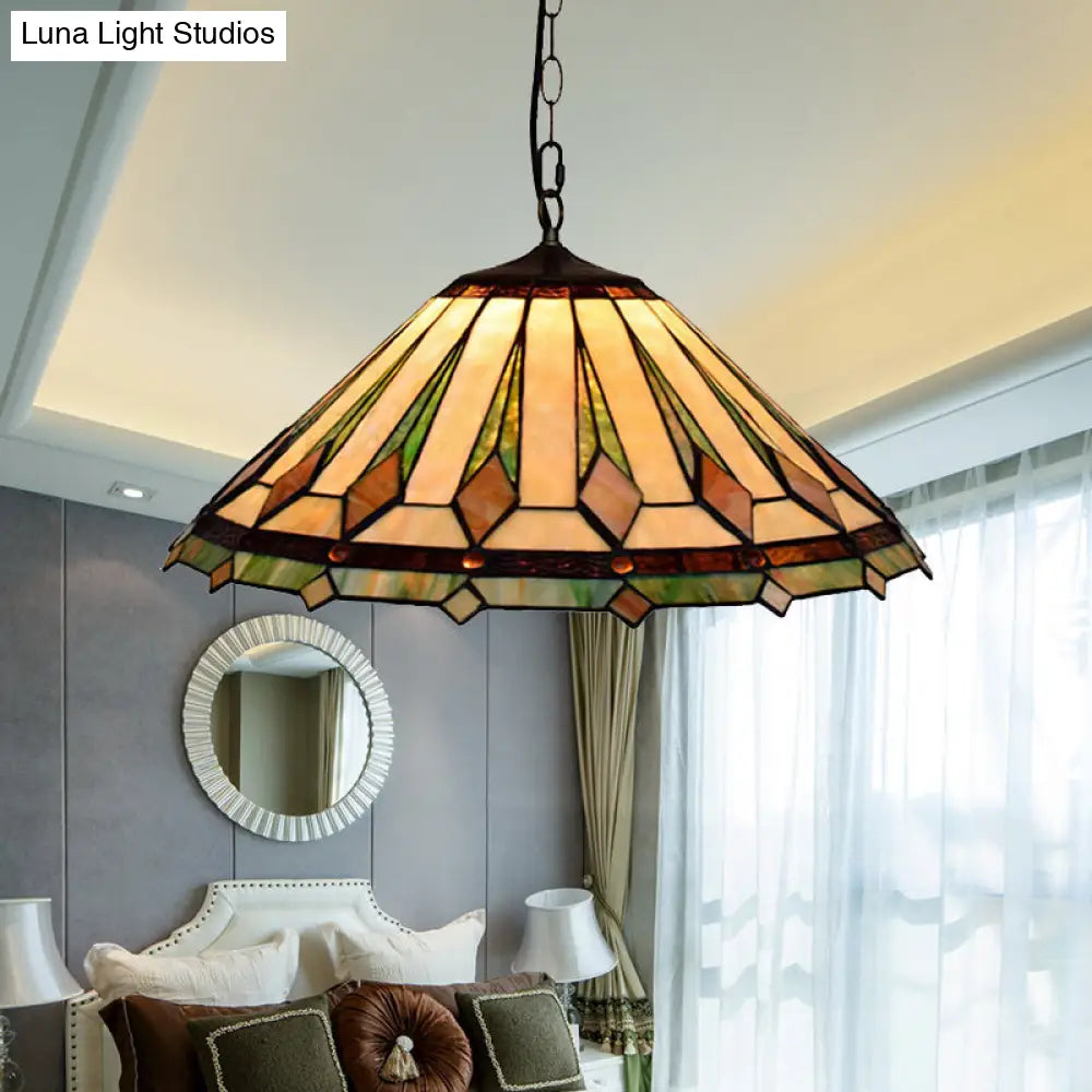 Tiffany Stained Glass Pendant Ceiling Light - Brown Tapered Design, 2 Heads - Multicolored - Ideal for Bedroom