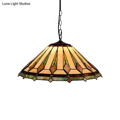 Tiffany Stained Glass Pendant Ceiling Light - Brown Tapered Design, 2 Heads - Multicolored - Ideal for Bedroom