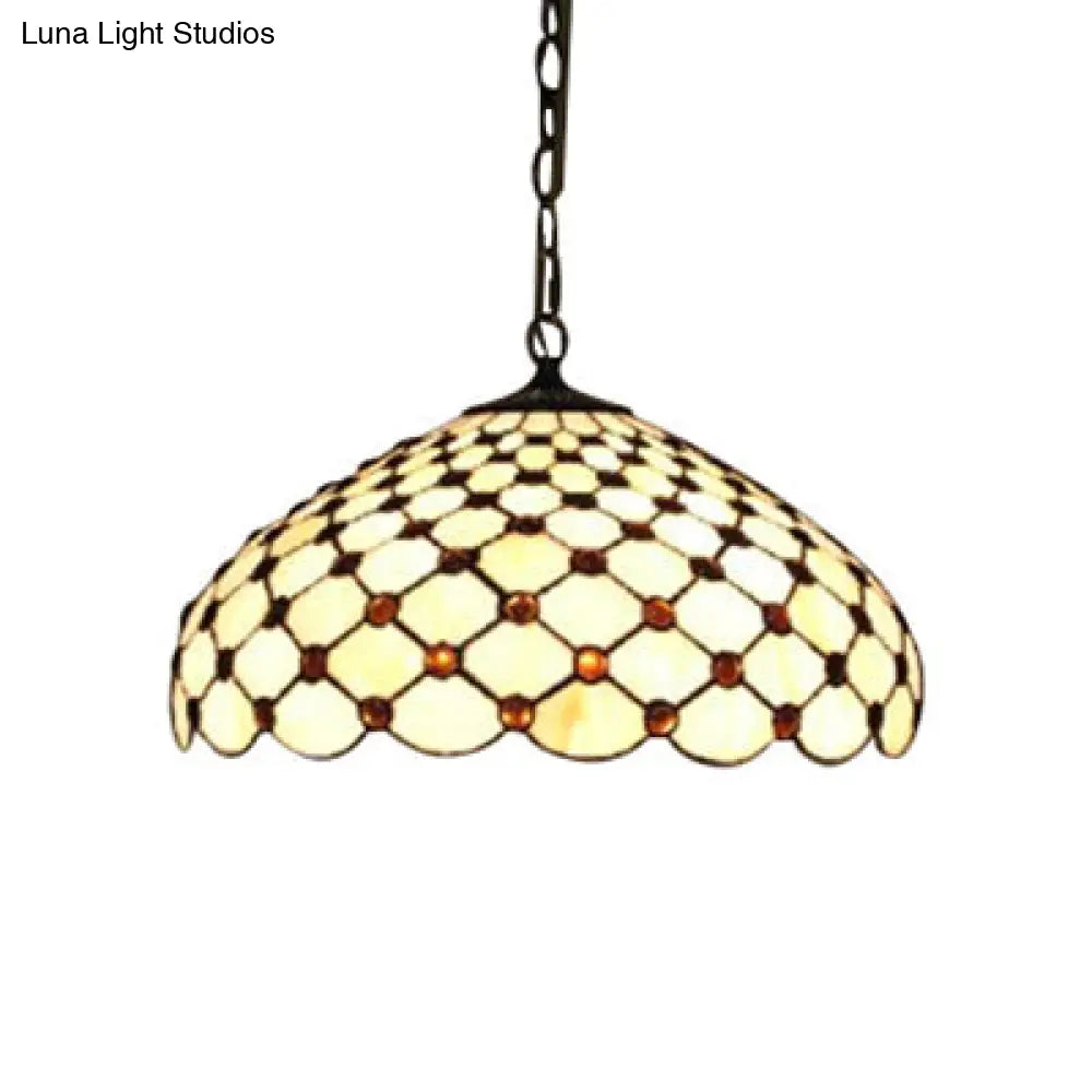 Tiffany Stained Glass Pendant Lamp with Jeweled Design - 2 Lights, Ideal for Dining Room