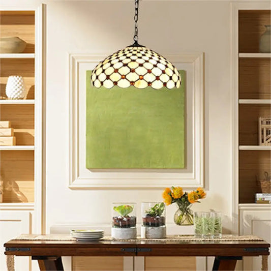 Tiffany Stained Glass Pendant Lamp with Jeweled Design - 2 Lights, Ideal for Dining Room