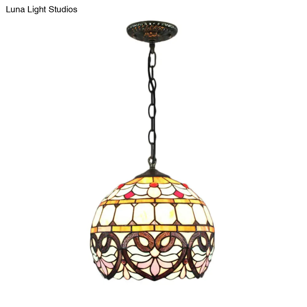 Tiffany Stained Glass Pendant Light with Adjustable Chain - Ceiling Hanging Lamp