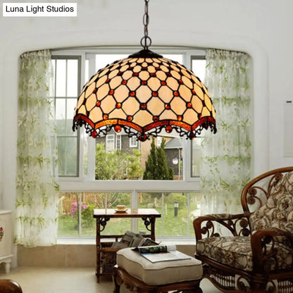 Tiffany Stained Glass Scalloped Pendant Ceiling Light for Dining Room