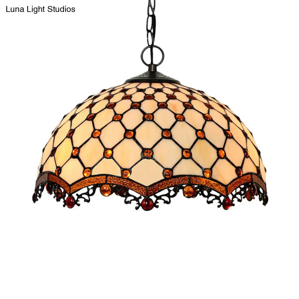 Tiffany Stained Glass Scalloped Pendant Ceiling Light for Dining Room