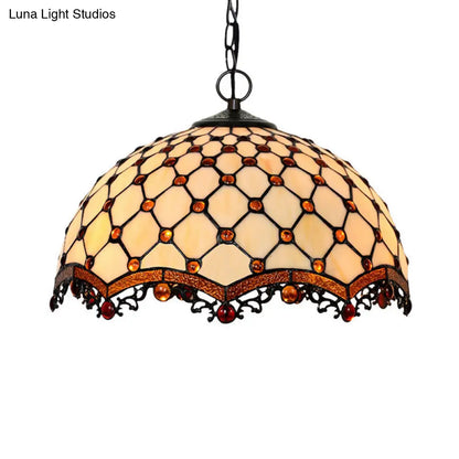 Tiffany Stained Glass Scalloped Pendant Ceiling Light for Dining Room