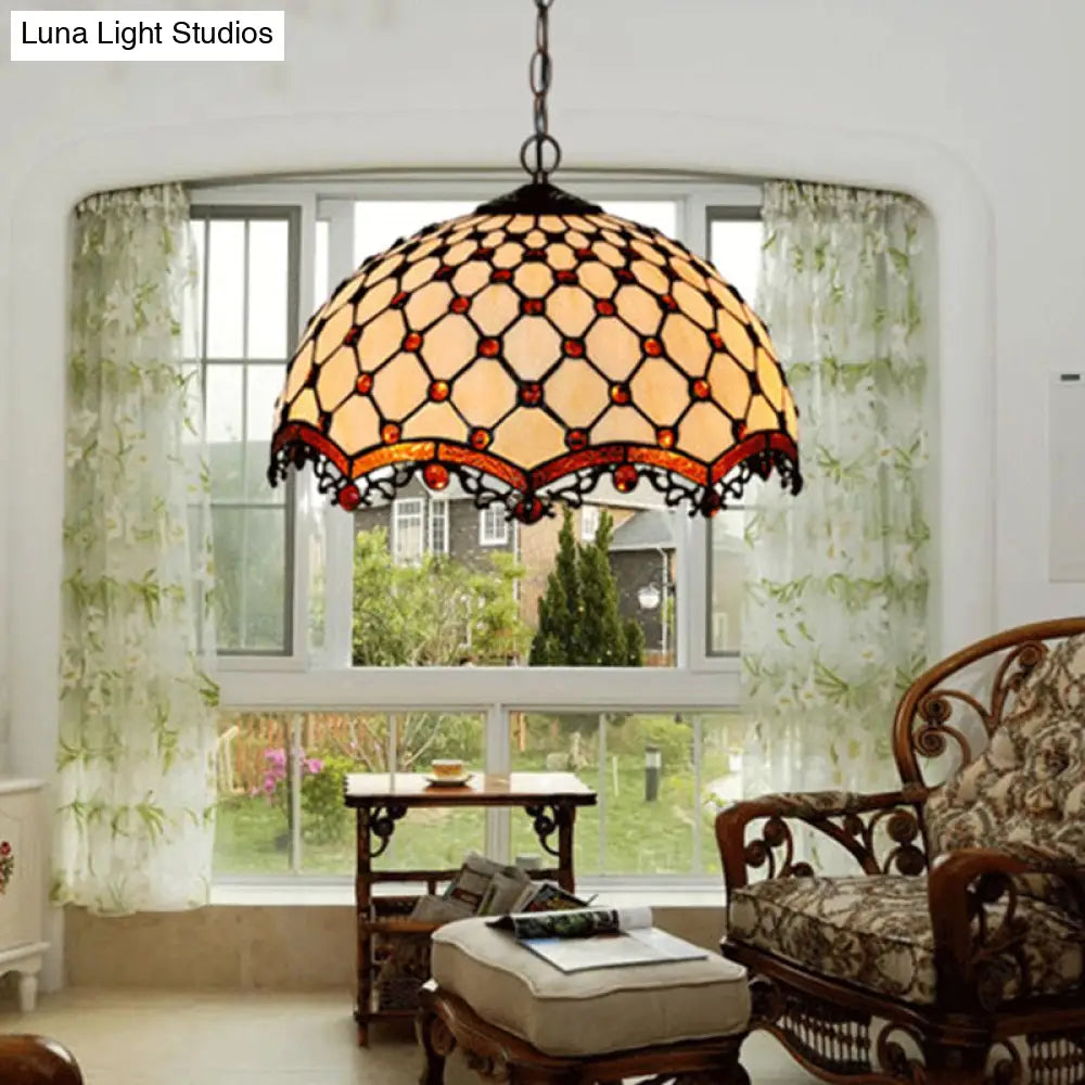 Tiffany Stained Glass Scalloped Pendant Ceiling Light for Dining Room