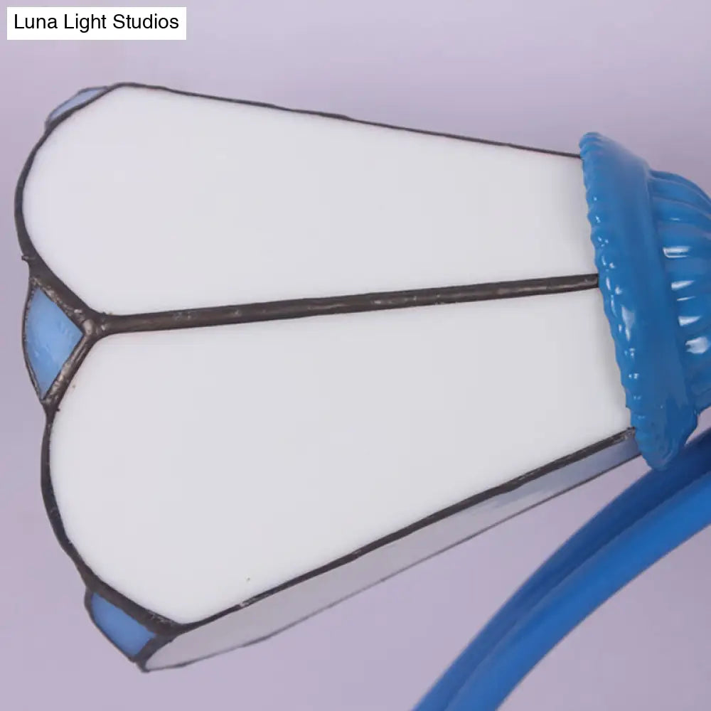 DecorBites™ DecorBites™ Tiffany Stained Glass Semi-Flush Light with White/Blue Motif - Ideal for Bedroom Ambiance
