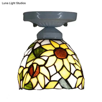 DecorBites™ DecorBites™ Tiffany Stained Glass Sunflower Ceiling Light for Bedroom - 9" High x 8" Diameter