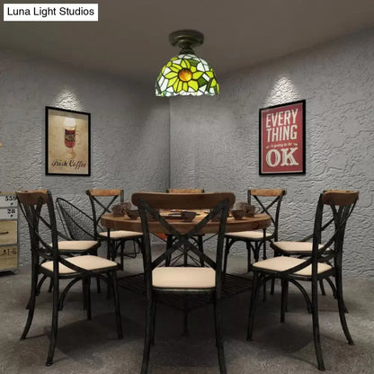 DecorBites™ DecorBites™ Tiffany Stained Glass Sunflower Ceiling Light for Bedroom - 9" High x 8" Diameter
