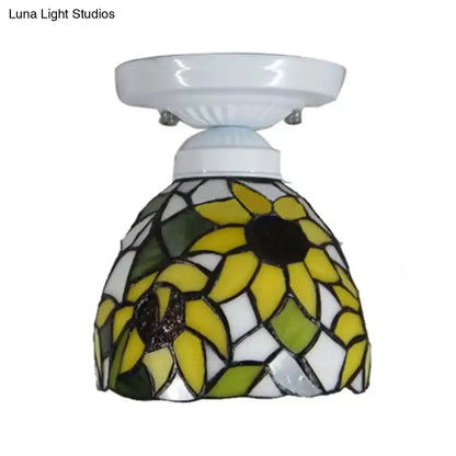 DecorBites™ DecorBites™ Tiffany Stained Glass Sunflower Ceiling Light for Bedroom - 9" High x 8" Diameter
