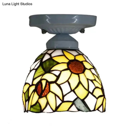 DecorBites™ DecorBites™ Tiffany Stained Glass Sunflower Ceiling Light for Bedroom - 9" High x 8" Diameter