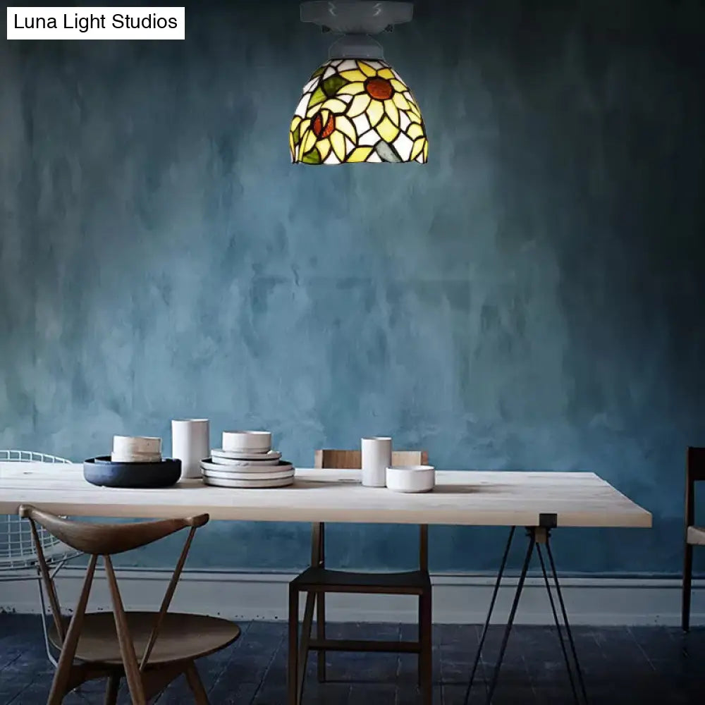 DecorBites™ DecorBites™ Tiffany Stained Glass Sunflower Ceiling Light for Bedroom - 9" High x 8" Diameter