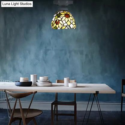 DecorBites™ DecorBites™ Tiffany Stained Glass Sunflower Ceiling Light for Bedroom - 9" High x 8" Diameter