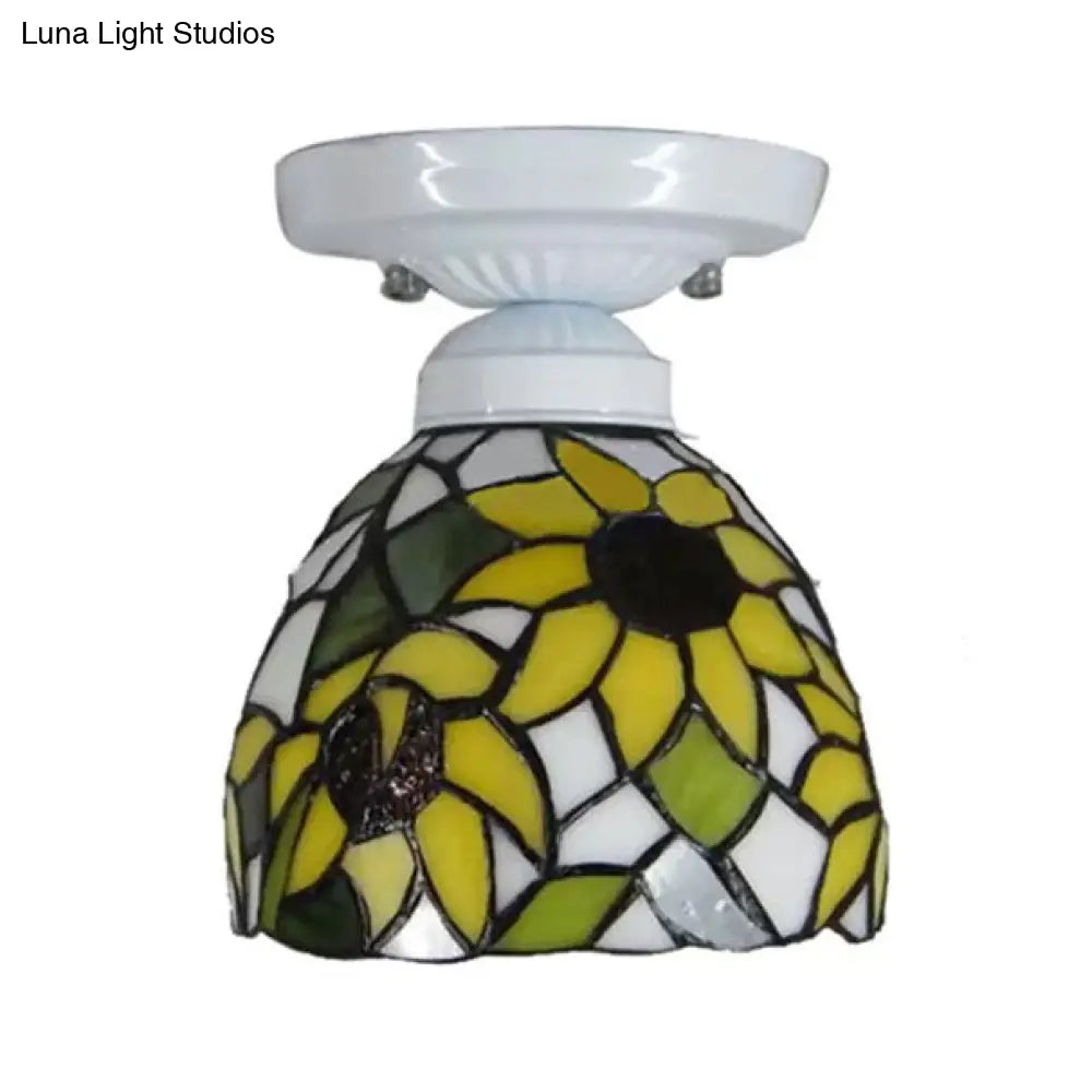 DecorBites™ DecorBites™ Tiffany Stained Glass Sunflower Ceiling Light for Bedroom - 9" High x 8" Diameter