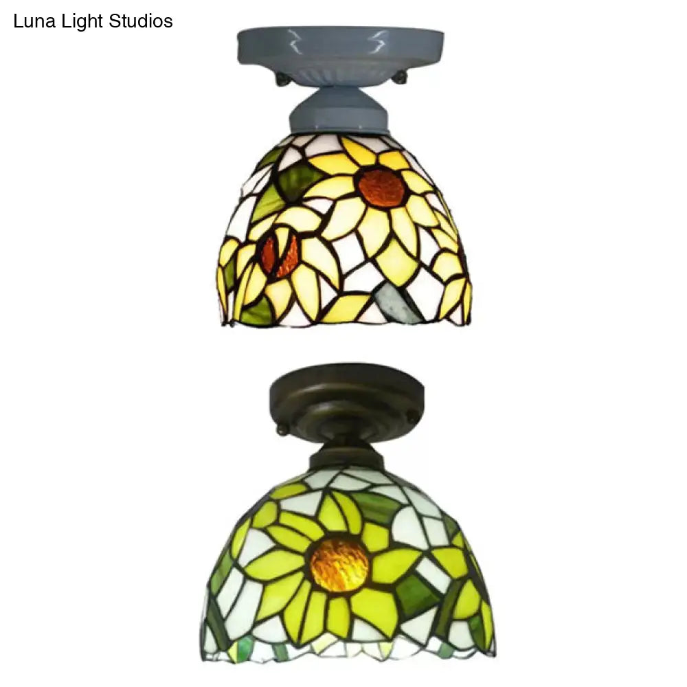 DecorBites™ DecorBites™ Tiffany Stained Glass Sunflower Ceiling Light for Bedroom - 9" High x 8" Diameter