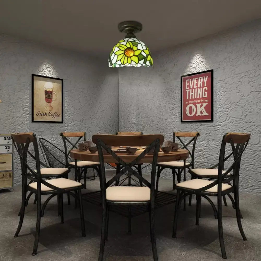 DecorBites™ DecorBites™ Tiffany Stained Glass Sunflower Ceiling Light for Bedroom - 9" High x 8" Diameter