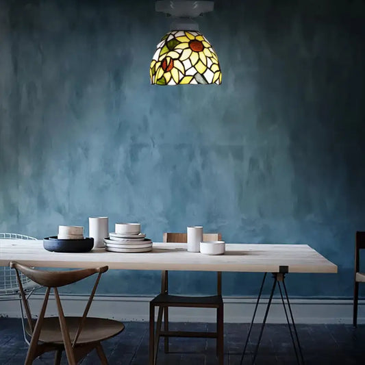 DecorBites™ DecorBites™ Tiffany Stained Glass Sunflower Ceiling Light for Bedroom - 9" High x 8" Diameter