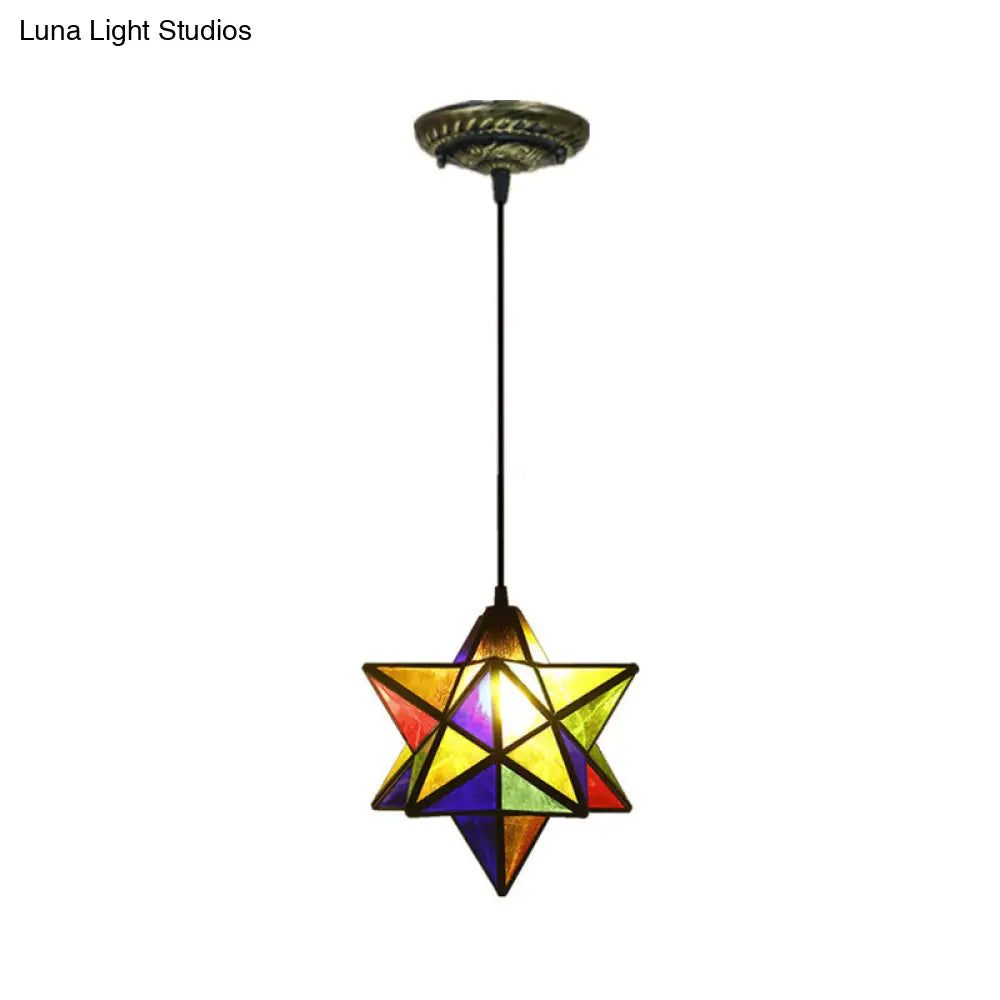 Tiffany Star Shade Pendant Lamp with Stained Glass Suspension Lighting for Bedroom