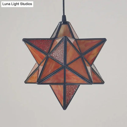 Tiffany Star Shade Pendant Lamp with Stained Glass Suspension Lighting for Bedroom