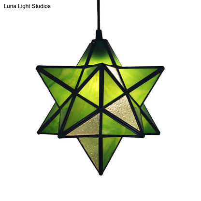 Tiffany Star Shade Pendant Lamp with Stained Glass Suspension Lighting for Bedroom