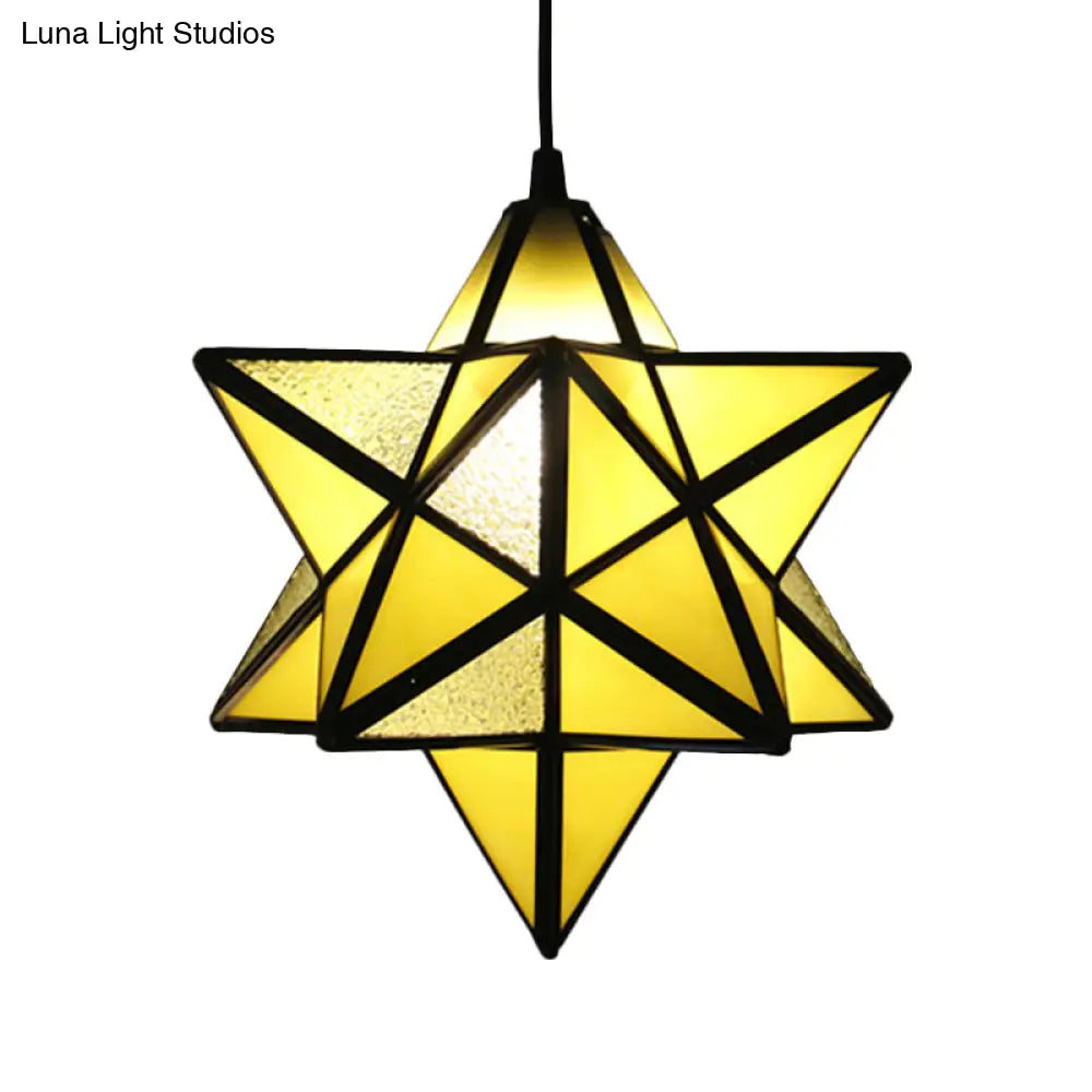 Tiffany Star Shade Pendant Lamp with Stained Glass Suspension Lighting for Bedroom