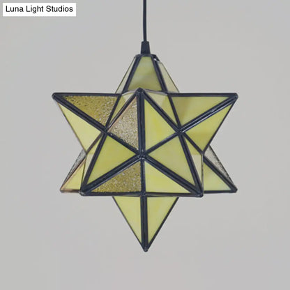 Tiffany Star Shade Pendant Lamp with Stained Glass Suspension Lighting for Bedroom