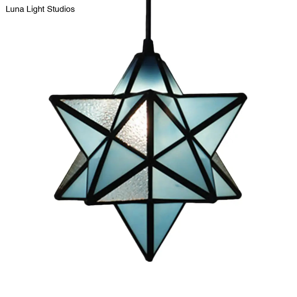 Tiffany Star Shade Pendant Lamp with Stained Glass Suspension Lighting for Bedroom