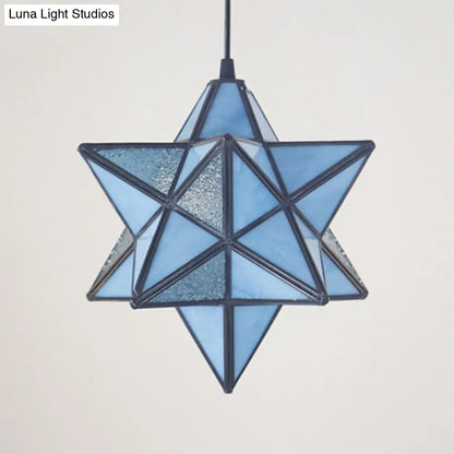 Tiffany Star Shade Pendant Lamp with Stained Glass Suspension Lighting for Bedroom