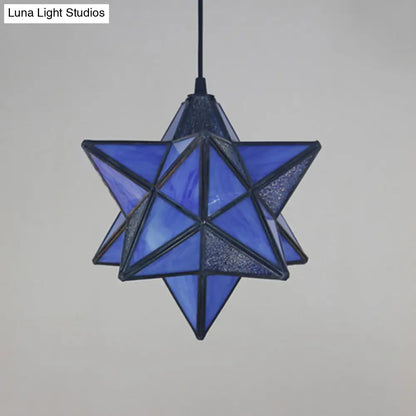 Tiffany Star Shade Pendant Lamp with Stained Glass Suspension Lighting for Bedroom