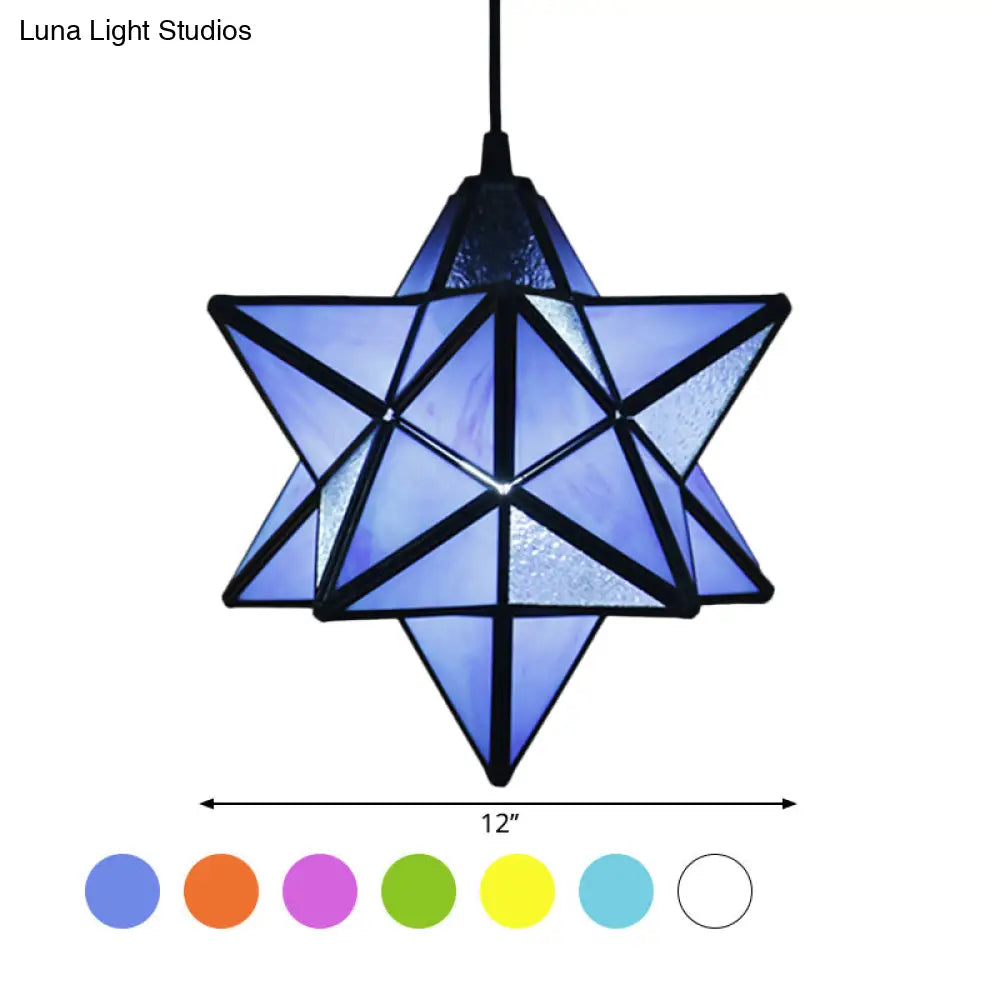 Tiffany Star Shade Pendant Lamp with Stained Glass Suspension Lighting for Bedroom