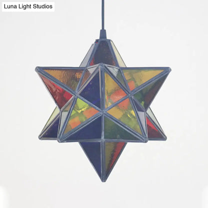 Tiffany Star Shade Pendant Lamp with Stained Glass Suspension Lighting for Bedroom