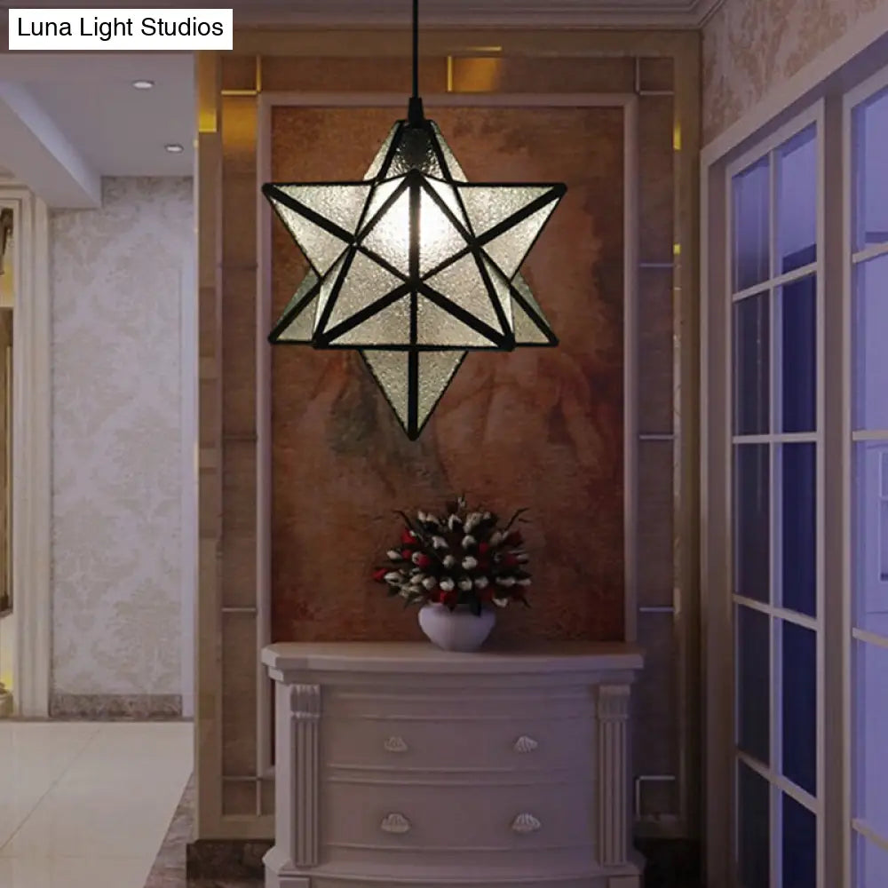 Tiffany Star Shade Pendant Lamp with Stained Glass Suspension Lighting for Bedroom