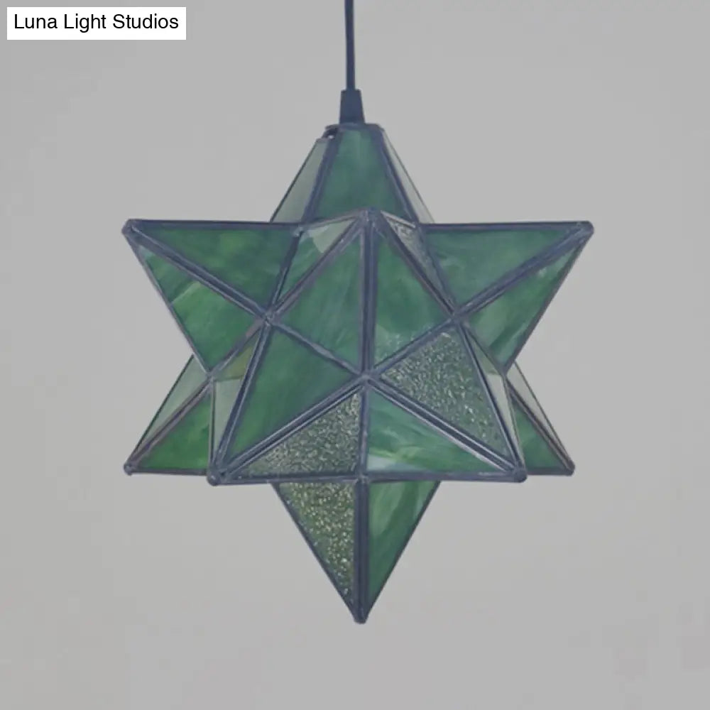 Tiffany Star Shade Pendant Lamp with Stained Glass Suspension Lighting for Bedroom