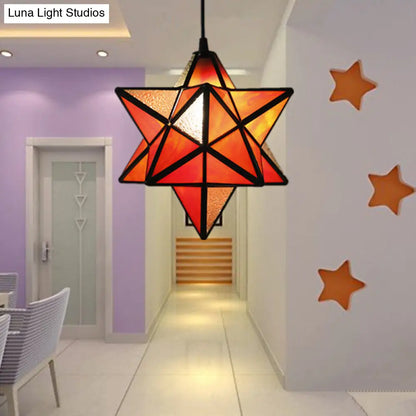 Tiffany Star Shade Pendant Lamp with Stained Glass Suspension Lighting for Bedroom