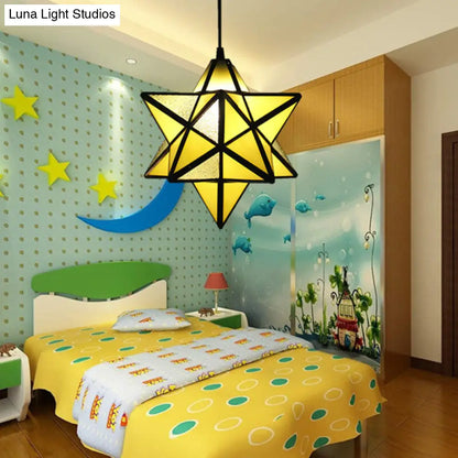 Tiffany Star Shade Pendant Lamp with Stained Glass Suspension Lighting for Bedroom